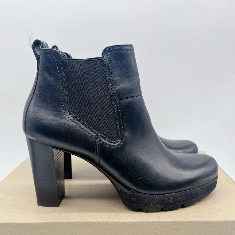 Paul Green Dallas Chelsea Bootie Boots Platform Heel Black Leather UK 5.5 US 8